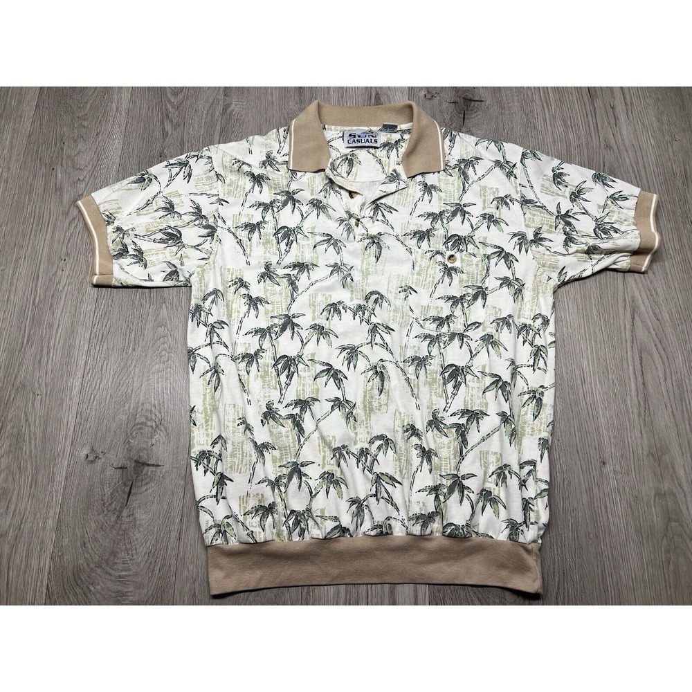 Vtg Mens Casual Polo Shirt Hawaiian BambooSun Casuals Banded Bottom Pocket  Sz M